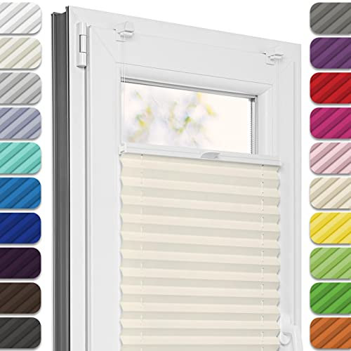 Estika Plissee ohne Bohren, Premium Klemmfix - 85cm Breite x 100cm Höhe - Elfenbein - Metal Plisseehalter ohne Bohren, Modern Sichtschutz für Fenster, Jalousien Fenster für innen