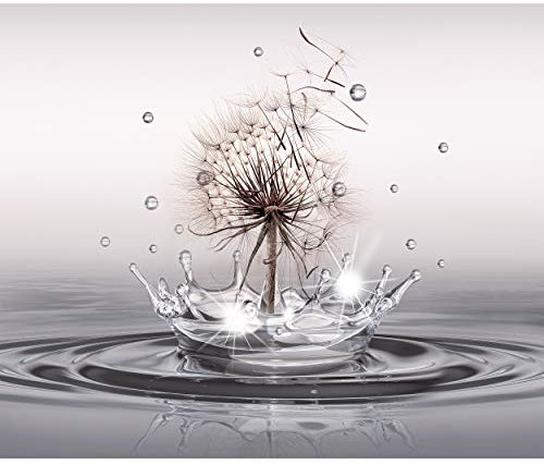 decomonkey - Papier Peint Panoramique Adhésif Fleurs Pissenlit 294x210 cm - Stickers Muraux Salon Chambre Déco XXL Autocollant Murale Bureau - Beige gris - Pissenlits l'eau fleurs nature