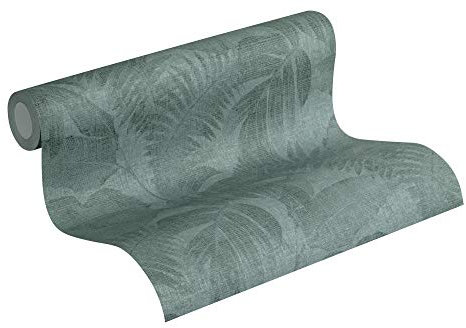 BRICOFLOR Dschungel Tapete | Vlies Palmentapete dunkelgrün | Palmenblätter Tapete in Leinenoptik modern für Schlafzimmer und Wohnzimmer | Palmen Vliestapete in Grün mit Vinyl