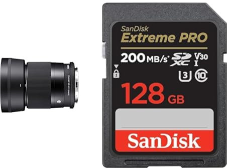 Sigma Objectif 30mm F1.4 DC DN pour Sony & SanDisk 128 Go Extreme Pro Carte SDXC + RescuePRO Deluxe, jusqu'à 200 Mo/s, UHS-I, Classe 10, U3, V30