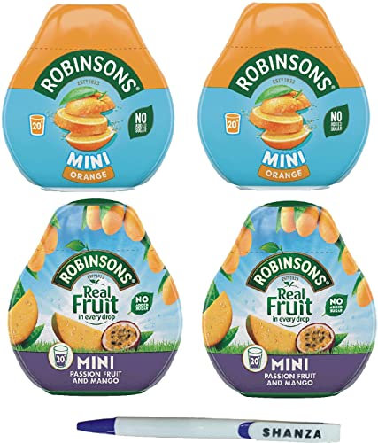 Robinsons Squash’d Mini – 2 Flavour Pack – 2 x Orange and 2x Mango & Passion – No Added Sugar – Real Fruit in Every Drop