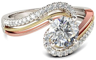 Jeulia 925 Sterling Silber Bandringe für Damen dreifarbig Bypass Rundschliff Verlobungsversprechen Jubiläumsring mit Schmuckschatulle (Roségold, 59(19))