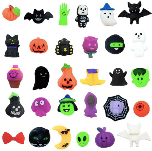 30 Stück Halloween Mochi Quetschspielzeug süßem Gesicht Kawaii Squeeze mit Kürbis Spinne Geist Squishies Stressabbau Angst Spielzeug für Kinder Halloween Behandlung von Goodie Geschenktüten Füllstoff