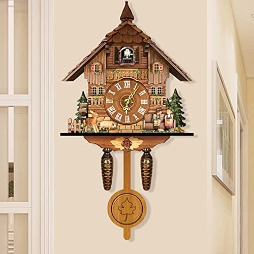 KEESUNG Handarbeit Kuckucksuhr, Kuckucksuhr Schwarzwald Wanduhr Europäische Schwarzwälder Stil Antike Holz Kuckucksuhr DIY-Dekoration Bauernuhr
