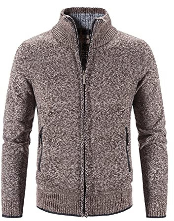 Mens Chunky Knitted Sweater Cardigan Closure Zipper Cardigan Full Zip Front Stand Collar Unisex Handmade Warm Chunky Classic Knitwear Jumper