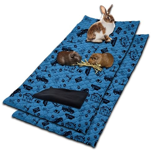 NEO SOLVO 2 Stück Käfigeinlage für Kaninchen und Meerschweinchen mit Abnehmbarer Fleece-Tunneldecke - perfekte Einstreu für Innenkäfige und C&C - saugfähig, wasserdicht - 70 cm x 140 cm - Dunkelblau