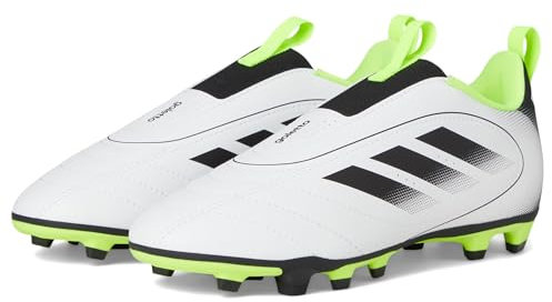 adidas Goletto Ix - Zapatillas de fútbol sin cordones para niños unisex, Blanco Negro Amarillo Limón, 1 Little Kid