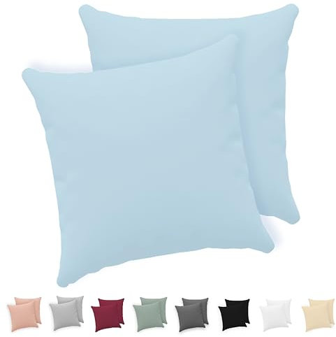 Twinzen® Kissenbezug 40x40 (2er-Set) - 100% Jersey Baumwolle 150 GSM Kissenbezüge - Blau - Für Kissenbezüge 40x40 cm - Kissenhülle - Kissenbezug mit Reißverschluss - Oeko-Tex Zertifiziert