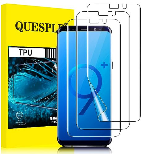 QUESPLE [3 Pièces] Protection écran pour Samsung Galaxy S9 Plus, Haute Qualité 3D Incurvé Couverture Complète TPU Film Protection écran, Sans Bulles, Compatible avec Lecteur d’Empreinte
