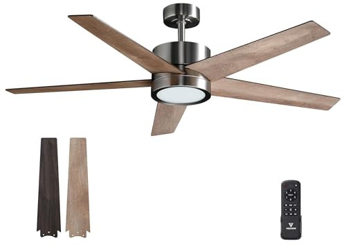 Vagizm Deckenventilator mit Beleuchtung fürs Schlafzimmer: 132 cm leiser Lüfter mit Fernbedienung, ideal für Wohnzimmer– Walnuss– 6 Geschwindigkeitsstufen & dreifarbige Dimmlichter – 220V