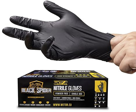 Guantes De Nitrilo Extraresistentes Para Todos Los Trabajos - Textura Diamantada, Sin Polvo, Negros, Tres Tallas (L) - Para Mecánico, Cocina, Medicina
