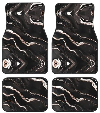 Lot de 4 tapis de voiture imperméables et antidérapants en marbre noir et or rose pour toutes les saisons