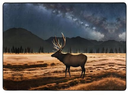 BROLEO Teppich mit Elch auf der Wiese, Bildqualität, für Wohnzimmer, Fußmatten, Läufer, 203,2 x 147,3 cm, weich