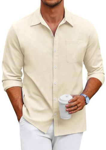 COOFANDY Hemd Herren Langarm Oxford Shirt Freizeithemd Hellbeige M