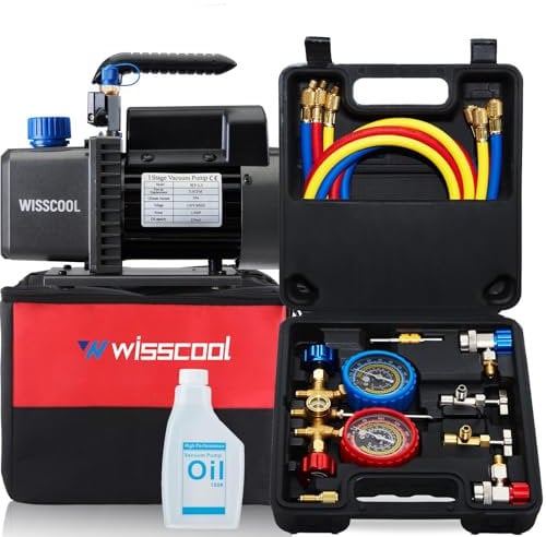 Wisscool 3.5CFM Air Vacuum Pump HVAC AC Refrigerant Kit Manifold Gauge Set R134a R22 R12 with Carrying Bag