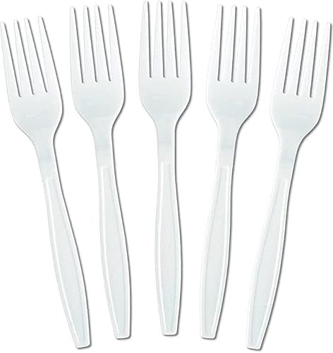 Hithika Paquete de 100 cucharas de plástico blanco resistentes, reutilizables y lavables, perfectas para picnics, fiestas, vajilla y vajilla (tenedor)