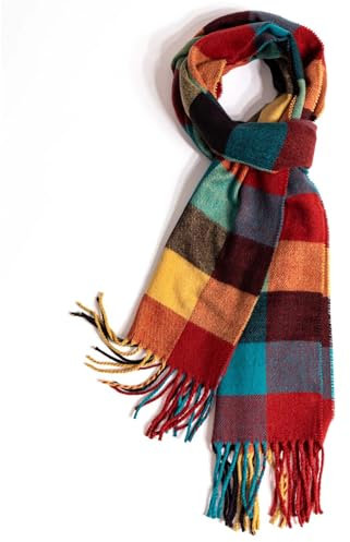 TUSHUSTY Schal für Herren und Damen, Winter, warm, kariert, einfarbig, weich, klassisch, Gelb, Blau, Rot, Medium