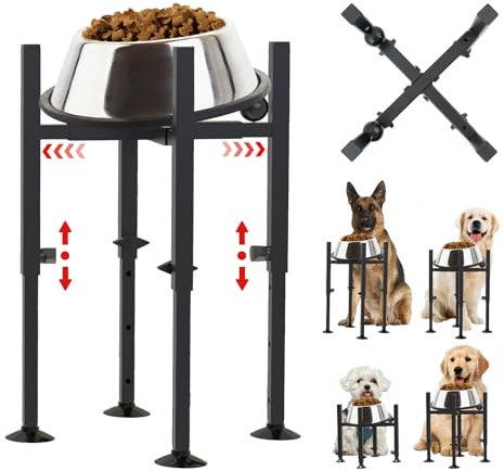 QUMENEY 1PC Elevated Dog Bowl Stand 4 Adjustable Height 6-10Wide Bowls Single Raised Dogs Bowls Holder Dog Food Water Feeder Pet Feeding Stand (H:26-36cm, W: 17.5-27.5cm,four legs)