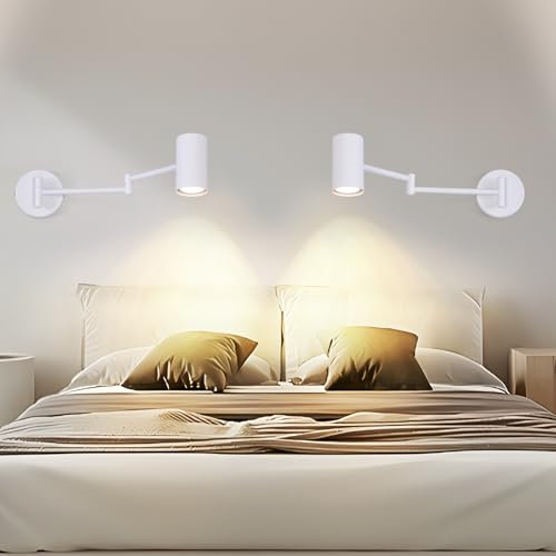Homefire Wandleuchte Innen Wandlampe GU10-2 Stück Schlafzimmerlampe Wandstrahler Wandleuchten Modern Weiß Langer Arm Schwenkbar Metall Wandbeleuchtung für Wohnzimmer Flur - Ohne Leuchtmittel