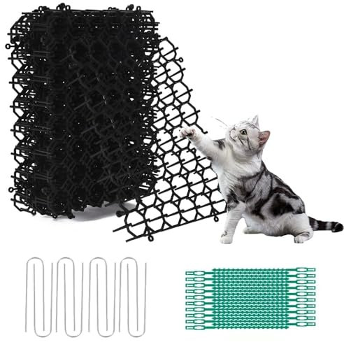 KUWUNG Cat Deterrent Mat,16pcs 15.5cm*20cm, Cat Scat Mat with Spikes, Anti Cat Spikes Plastic Scat Mat with Repellent Mats Prickle Stirp Pet Deterrent Net 8 U-shaped Pegs for Garden, Fence