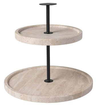 Villeroy & Boch - Manufacture Travertine Tiered Cake Stand Beige, Hand-Crafted, Elegant Design Made from Natural Stone in Sand, Buffet Presentation, Table Decor Stone, Decoration, Travertine