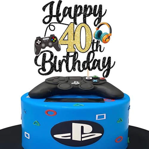 Xsstarmi 1 Pack Happy 40th Birthday Cake Topper Glitter Video Game Theme Birthday Cake Pick Hello 40 Fabulous Cheers to 40 Years Cake Decorations for Game Theme Happy 40th Birthday Party Supplies