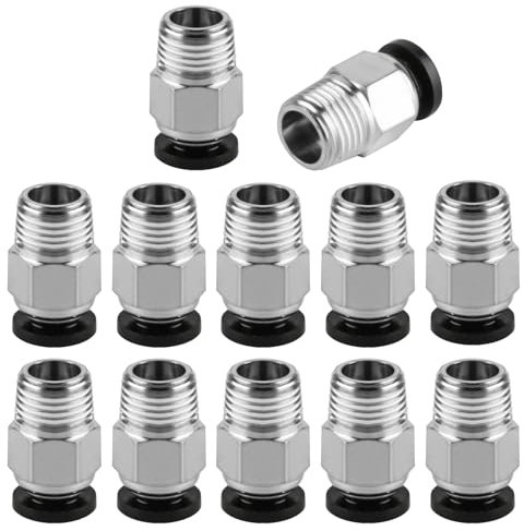 12 Pcs Pc4-M10 Raccord Pneumatique Pc4 M10 Connecteur Pneumatique pour Tube Ptfe, Pc4-M10 Pneumatique Connecteur, Raccord Rapide Droits Filetage M10 pour Extrudeur Imprimante 3D