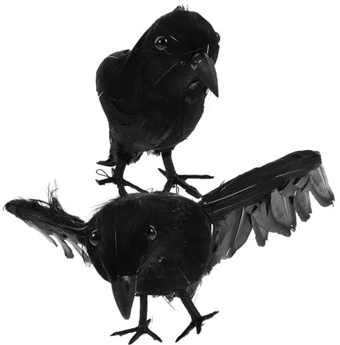 POPETPOP Künstliche Krähen-Ornamente Aus Holz Für Halloween-Dekorationen Party 2er-Set