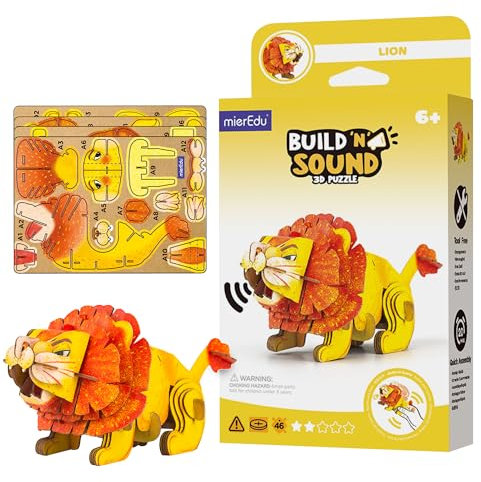 mierEdu - Soundwunder 3D Puzzle Löwe – Interaktives Lernspielzeug mit Sound für Kinder ab 6 – Löwe Puzzle mit Soundmodul, fördert Feinmotorik & logisches Denken