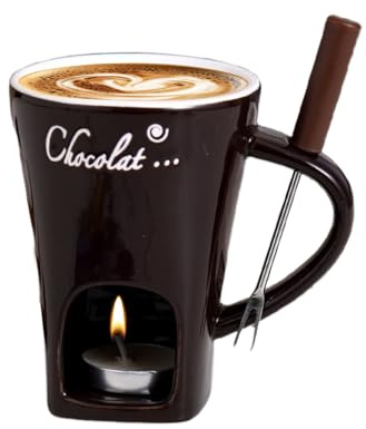 Schokoladen-Fondue-Tasse, Käse-Hotpot-Tasse mit Gabel, Mini-Schmelzset, Mini-Schokoladenkäse-Keramiktasse mit Teelampe für Hotpot Geburtstag, Hochzeit, Date, Nacht (braun)