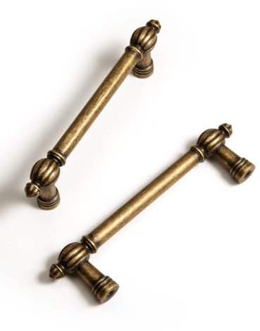 BEILEIOU Antike Messing-Zinklegierung Schrankgriffe – 96mm Lochabstand Klassische Vintage Schubladengriffe, für Küchenschränke Bad Schränke & Kommode Griffe (5, Antik Messing, 96mm)