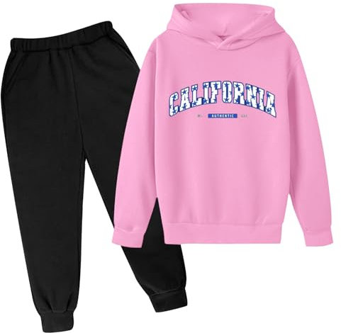 Generisch Set completo per bambini e ragazzi, abbigliamento sportivo, a maniche lunghe, con pantaloni, vestibilità larga, per calcio, basket, tuta sportiva, Tuta C1-rosa, 13-14 Jahre