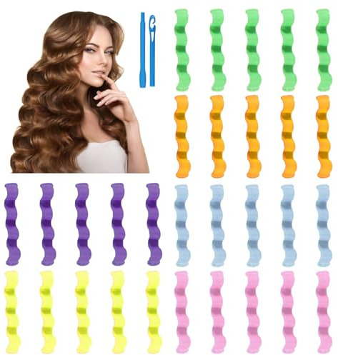 30 Stück Lockenwickler Curler über Nacht - Locken Ohne Hitze Styling Kit für Lang Haar - Silkwish Heatless Curls Wellenförmig Haar Setfür Damen und Frauen von Zuhause (30cm)