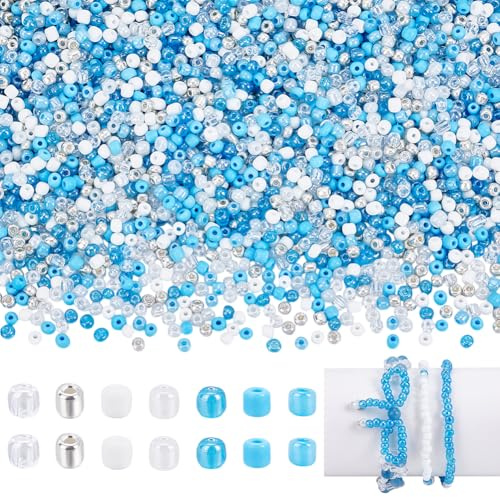 PH PandaHall 4200 Stück 7 Farben Blaue Serie Glas Rocailles Perlen 4mm Taillenperlen Ozean Thema Mini Abstandshalter Perlen Zur Schmuckherstellung Sommer Meer Strandparty