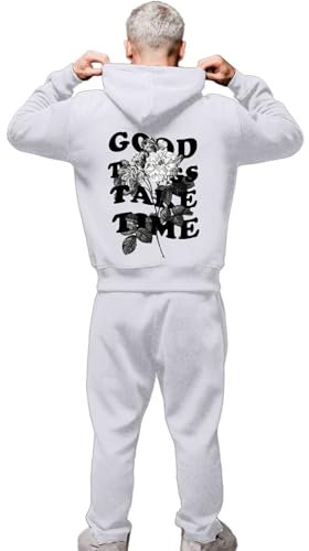 Mens Sport Wear Set Contrast Cord Jogging Bottoms Hoodies Zip Trousers Gym Sports Suit Sets Joggers Pants Zipper Pockets Gym Sets Fleece Tracksuit Bottoms Xmas(White,S)