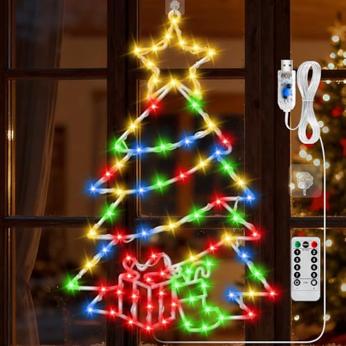 Herefun Weihnachtsbeleuchtung Fenster, 70×100 cm Fensterdeko Weihnachten Beleuchtet, LED Weihnachtsbaum Fensterdeko, Leuchte Deko Hängen Weihnachtsbeleuchtung Innen