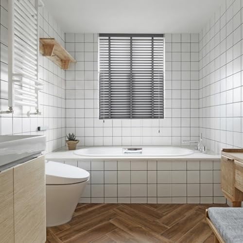 AJTXCSFOQL Room Darkening Venetian Blind 38 56 62 75 80 85 98 108 125 130 145 170 180 195 Wide, 5cm Wood Slats Light Filtering Horizontal Mini Blinds Cordless Shade for Interior Door Windows(Grey)