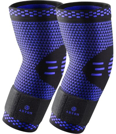 ABYON Lot de 2 Manchons de Compression pour Coude avec Sangle de Maintien, Coudières de Soutien pour Tendinite, Arthrose, Tennis, Golf, Soulagement des Douleurs Articulaires, Homme et Femme
