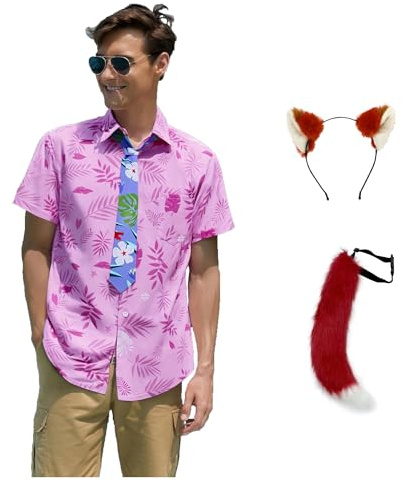 Voslett Costume Nick Wilde pour homme, chemise, cravate, en peluche, avec oreilles et queue, t-shirt imprimé pour Halloween, carnaval, fête, renard