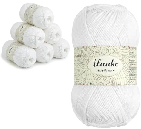 ilauke 300g Häkelgarn, 6 Ply Weiß Häkelwolle, Wolle zum Häkeln, Wolle Zum Stricken, Crochet Yarn Zum Pullover, Schals, Mützen, Plüschtiere