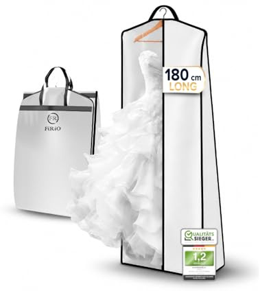 FiRiO 1x Housse Robe Longue de Mariée 180x60x20cm I Housse Vetement Pliable | 180x60x20cm I Profondeur 20cm I Protection mites & poussière I Non-tissé blanc I Housse respirante pour robes longues