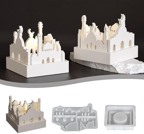 Moldes de silicona para fundición de velas, portavelas, castillo de Ramadán, 2 unidades, moldes de silicona para fundición, moldes de yeso para fundir, moldes de silicona para manualidades, ramadán