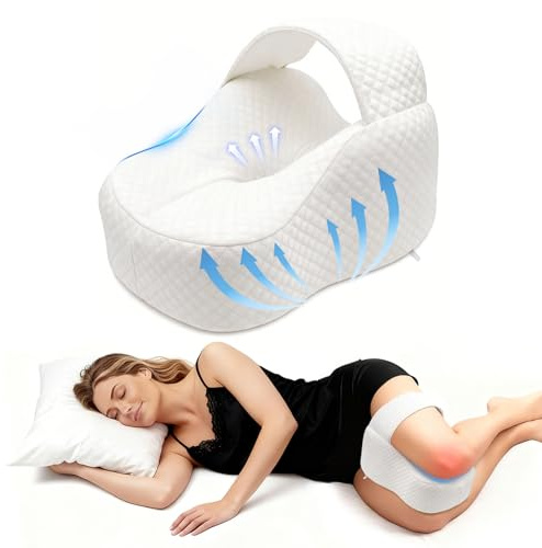 YTACREA Kniekissen für Seitenschläfer aus Memory Foam, Orthopädisches Kniekissen mit Verstellbarem Riemen, Beinkissen für Seitenschläfer, Geschenke für Bettlägerige, Abnehmbare, Waschbare Hülle, Weiß