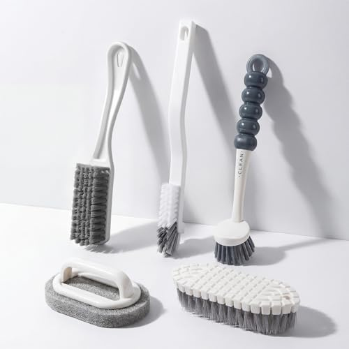 Katyjun Reinigungsbürste Bad 5 Stück zum Säubern von Badezimmer und Toilette Cleaning Brush für Wände Spiegel Badewanne Waschbecken Duschkopf Gründliche Reinigungskraft Unterschiedliche Formen