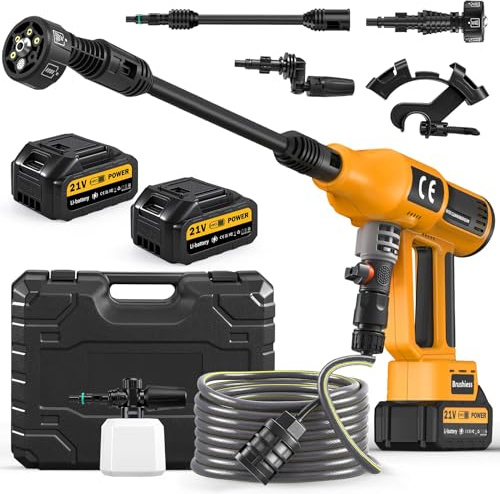 Ankishi Nettoyeur haute pression sans fil 200 bar | Pistolet portable avec 2 x 4000 mAh | Pistolet de lavage sans fil 4 niveaux de débit d'eau réglable 6 en 1 Buse réglable 5 m pour balcon, garage