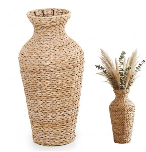 AwnsIMfreien Korbvase, gewebte Vase, 55, 9 cm großer Korb aus natürlichem Seegras für Trockenblumen, Boho-Chic-Heimdekoration für den Eingangsbereich des Wohnzimmers, Rattan