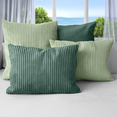 Amilian Dekokissen 4er Set mit Füllung – Sofakissen Set 2x 45x45 cm & 2x 35x45 cm – Weiche Zierkissen, Couchkissen für Sofa - Blattpoesie/Schattenwald
