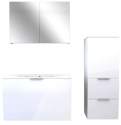 AcquaVapore by Sandra Jentho Badmöbel Set Gently 1 V2 R Weiß MDF Waschtisch 80cm mit 5W LED-Strahler/Energiebox