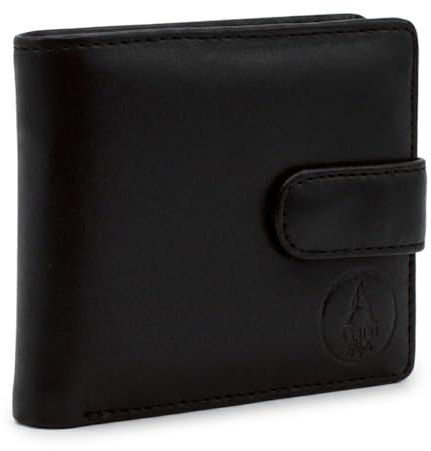 Assisi Style Vegan Wallet for Men, RFID Cactus Leather Trifold, Black | Plant-based & cruelty free; 12 card slots, ID window, coin pocket; slim; gift boxed for dad, him, husband; Father's Day