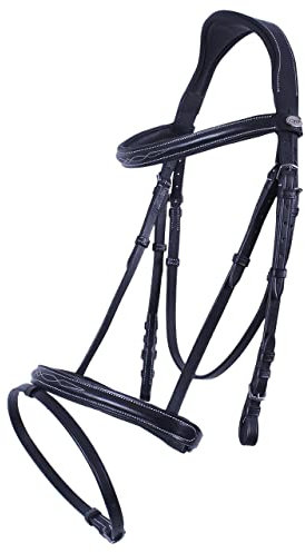 QHP Kombinierte Trense Nähten anatomisch geformt braun + schwarz NEU (Warmblut, Schwarz)